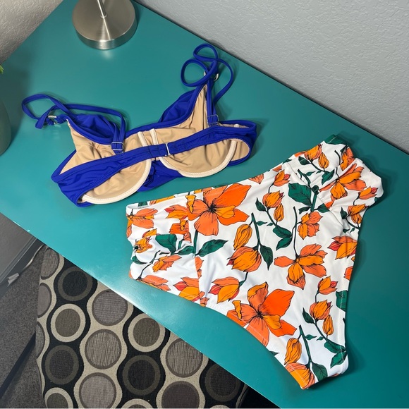 Tara Grinna Blue Top and Orange floral Bottoms bikini - Picture 2 of 11